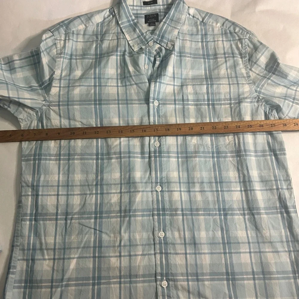 J.Crew Mens XL Slim Flex Washed Plaid Button‎ Down Shirt Blue White